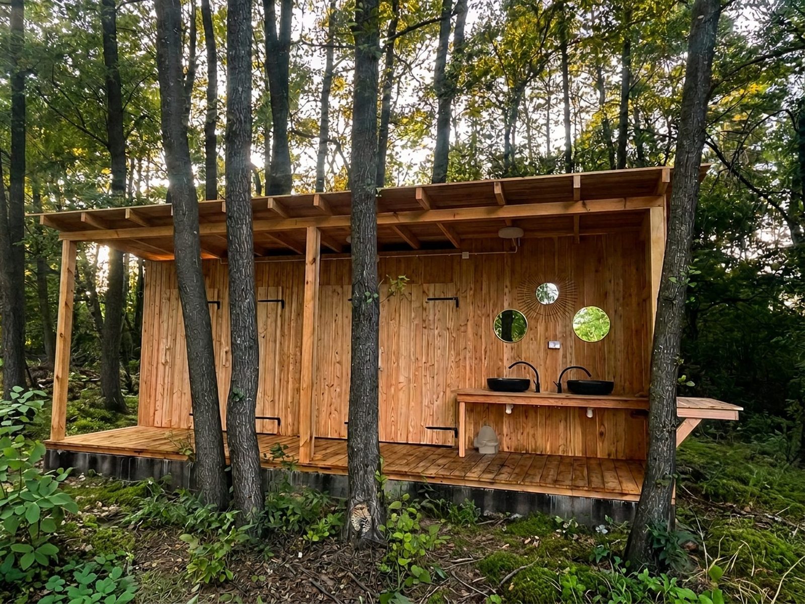 Shower and toilet pavilion in the forest