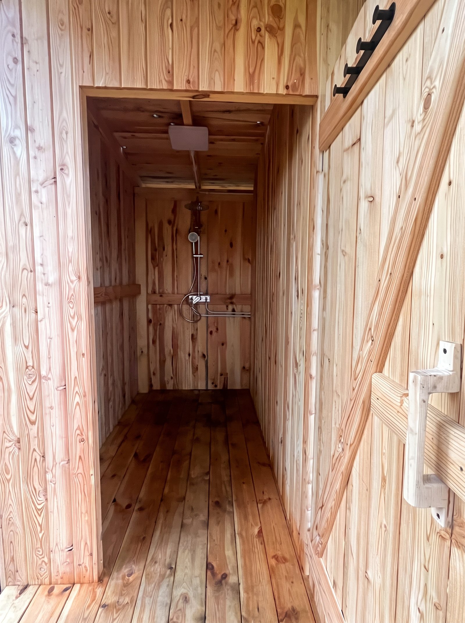 Wooden shower cabin interior