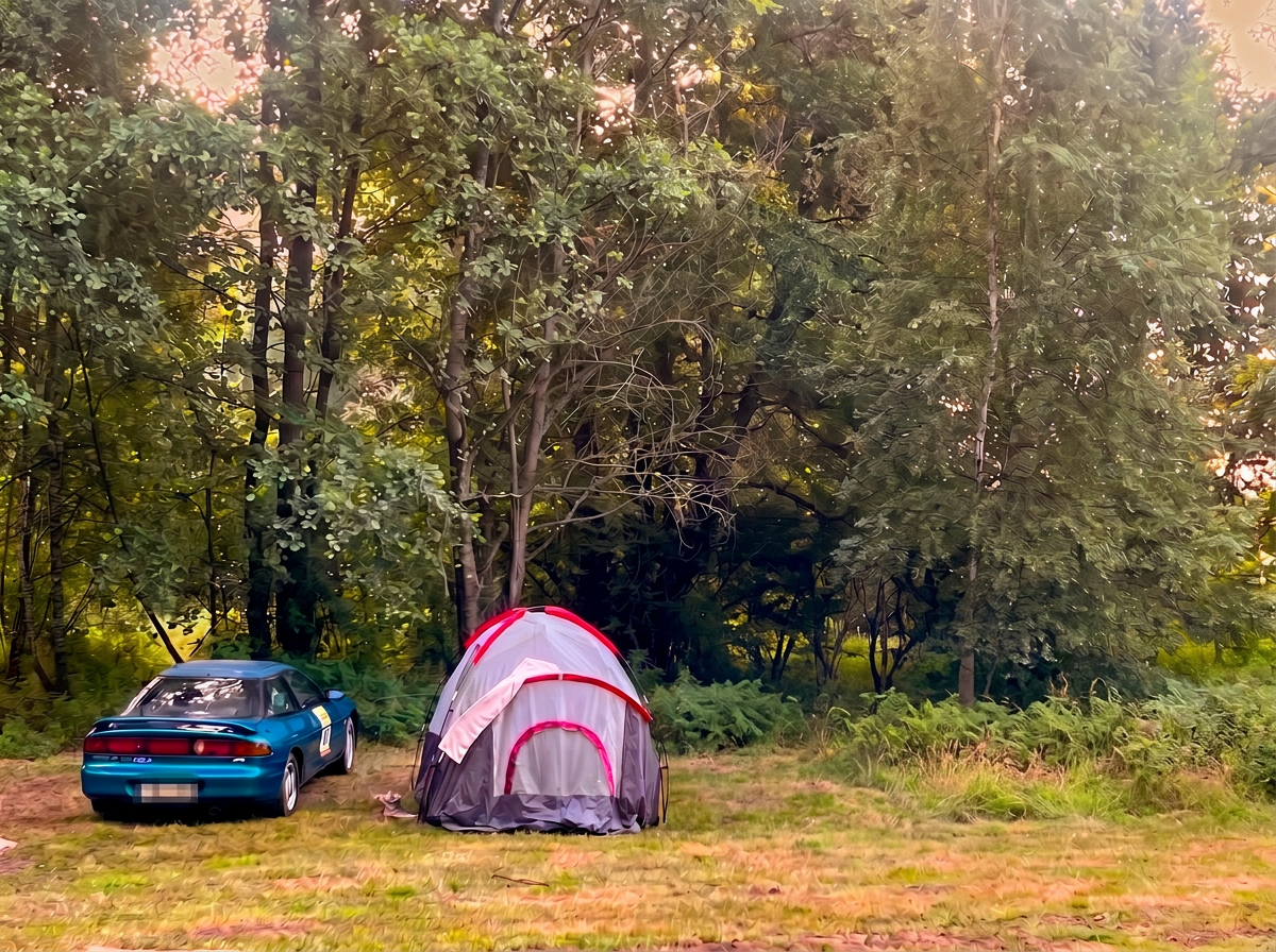 Miejsce campingowe — namiot i auto